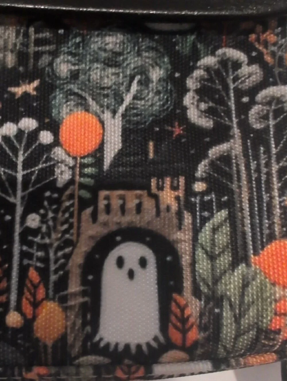 Whimsical Ghost Print Top-Handle Shoulder Bag in Black and Orange